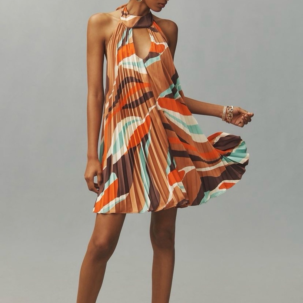 Anthropologie Hutch Halter Pleated Swing Mini Dress